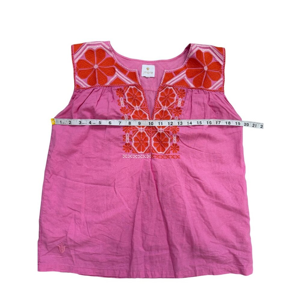 J. Marie Women XS Ember Top Pink Embroidered Peasant Blouse Boho Cotton Oversize - Picture 7 of 8
